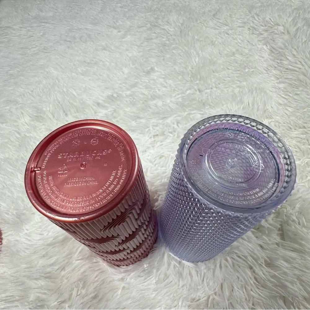 2 Starbucks 2023 Tumbler 24Oz Pink Pearl Shell Mermaid Unicorn Studded. NO STRAW